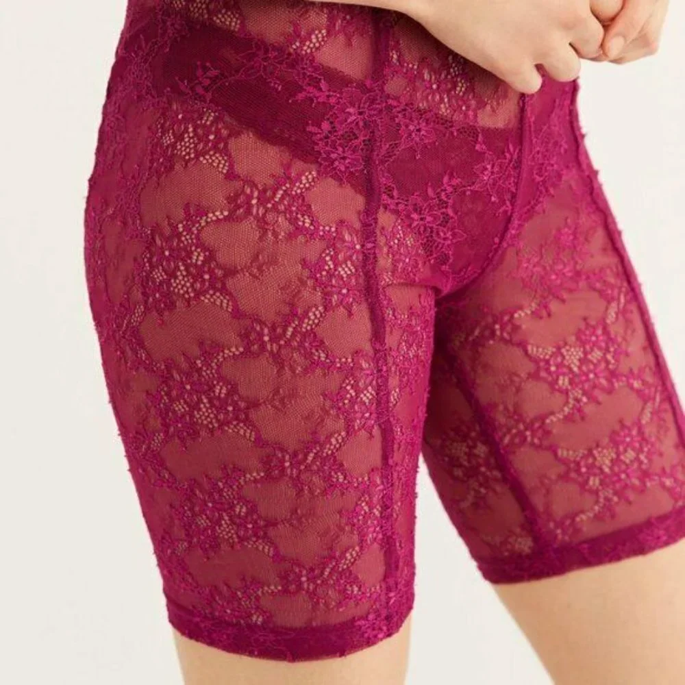 Free People Lucy Lace bike shorts‎ size XS maroon